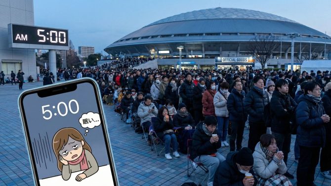 「【Snow Man・セブチ】グッズ列、始発で並ぶ？それとも頼む？😪 ライブ当日の「体力温存」賢いテクニック」のサムネイル