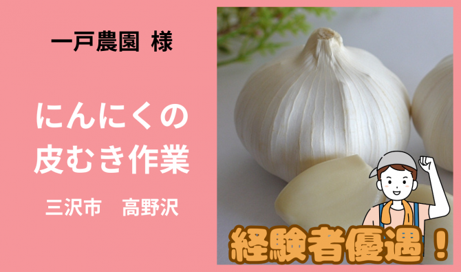 「「一戸農園さん」 三沢市 ニンニクの皮むき作業 １月お仕事カレンダー」のサムネイル